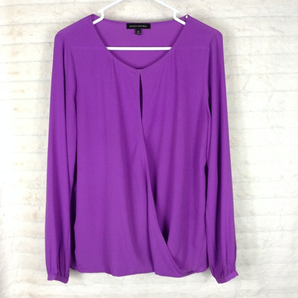 Banana Republic Tops - BANANA REPUBLIC PURPLE KEYHOLE LONG SLEEVE  BLOUSE